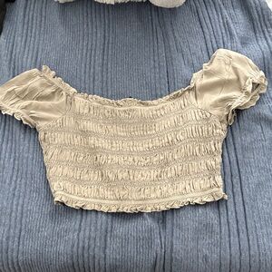 American Eagle Outfitters Cream Smocked Crop Top